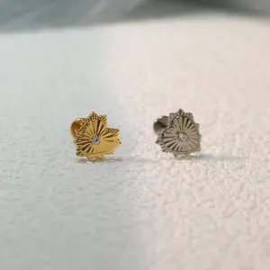 Gold unique heart with zircon piercing jewelry Titanium 16G 18G cartilage earrings flat back earrings internal thread cochlear piercing