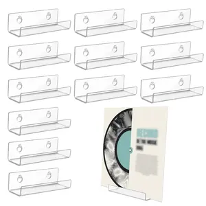12pcs 4 Inch Clear Vinyl Record Holder, Invisible Record Shelf Wall Mount Acrylic Album Record Stand Floating Record Display Rack for Daily Displaying CD/LP