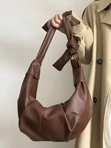 Versatile Horn Bag, Vintage Soft Leather Woven Dumpling Bag, Shoulder Crossbody Bag, Casual Style, Ideal for Daily Commuting