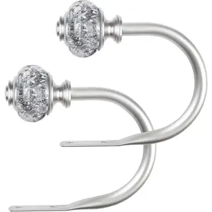 Curtain Holdbacks Pack, Silver Decorative Window Drapery Tiebacks (2 Pack/1 Pair), Curtain Tie Back Hooks For Wall With Translucent Finials (4.3" L x 3.4" W)