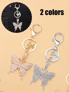 Rhinestone Butterfly Keychain, Fashion Cute Bag Accessory, Shiny Couple Key Ring, Ideal Valentine's Gift for Daily Use, Fashionable Alloy Keychain