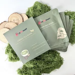 US 24 MART Green Tea Facial Mask Soothing Moisturizing & Brightening Sheet Mask with Deep Cleansing Antioxidant Therapy Vegan Cruelty-Free 96% Natural 4 Count