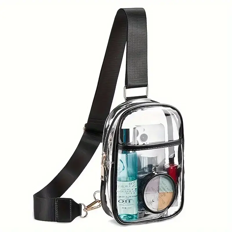 Transparent Adjustable Clear Sling Bag -  Fanny Pack with Chic Houndstooth Strap, Washable, Zip Closure