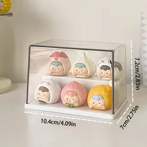 Clear Display Case with Open Front - Transparent Acrylic Showcase Box for Anime, Dolls, Collectibles - Dustproof Organizer with Stable Base - Compatible with Japanese Animation Figures, for Home, Office, or Store Decoration - White/Yellow