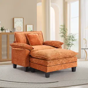 【Multi-package + Free gift】Chenille Lounge Chair with Ottoman 45" Modern Accent Chair Single Sofa Bed Upholstered Reading Chair for Living Room Bedroom & Apartments