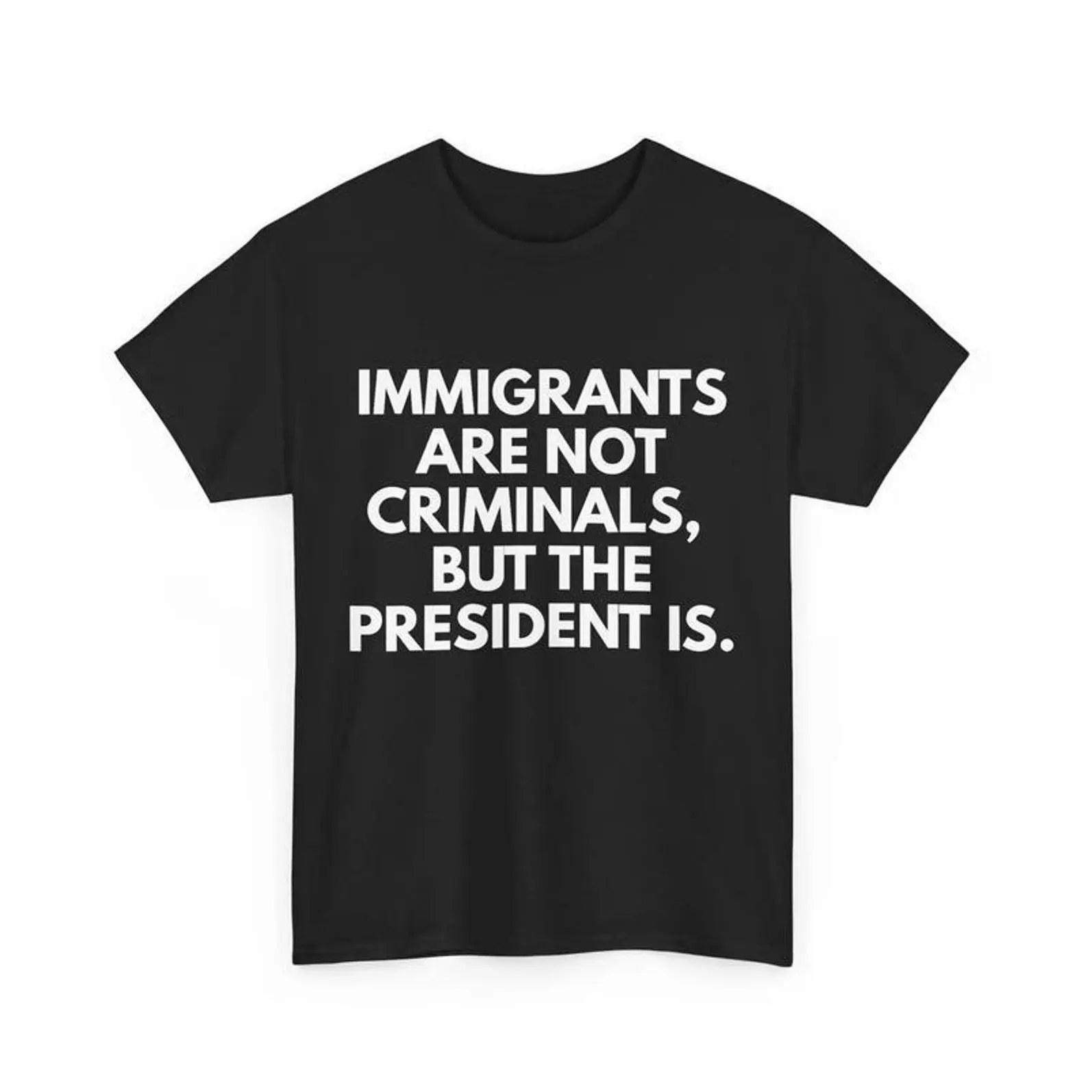 Women's Graphic T-Shirt with Anti-Trump 'Immigrants Aren't Criminals' Slogan, Casual Solid Cotton Top with Smooth Seamless Shortsleeve, Graphics, Fabric, Soft, Round Neck