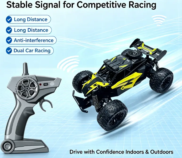 2.4GHz Remote Control Off-Road Buggy, High Speed RC Racing Car with Shock Absorber, All Terrain RC Monster Truck Toy with 2 Rechargeable Batteries, Gift for Boys Kids Age 6+