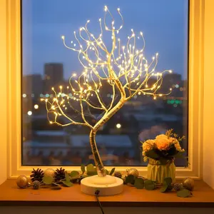 108 LED Tabletop Bonsai Tree Light Artificial Lighted Tree, Battery and USB Operated, 6 Hrs Timer, Adjustable Branches (Warm White Glow Silver Branch)