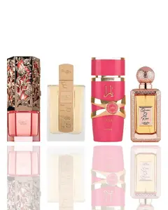 Lattafa Women's 4-Piece Fragrance Bundle Set - Raneen, Angham, Yara Candy, Queen Of Roses Scents with Daily Use, Floral Fruity, Deep Floral, Spicy Notes & Fresh, Modern Feminine, Soft Aromas, Daily Use Fragrance, Floral Fruity Fragrance