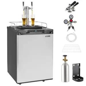 VEVOR Beer Kegerator, Dual Tap Draft Beer Dispenser, Full Size Keg Refrigerator With Shelf, CO2 Tank(No Gas), Drip Tray & Rail, 23°F- 82.4°F Temperature Control, 162L, Silver