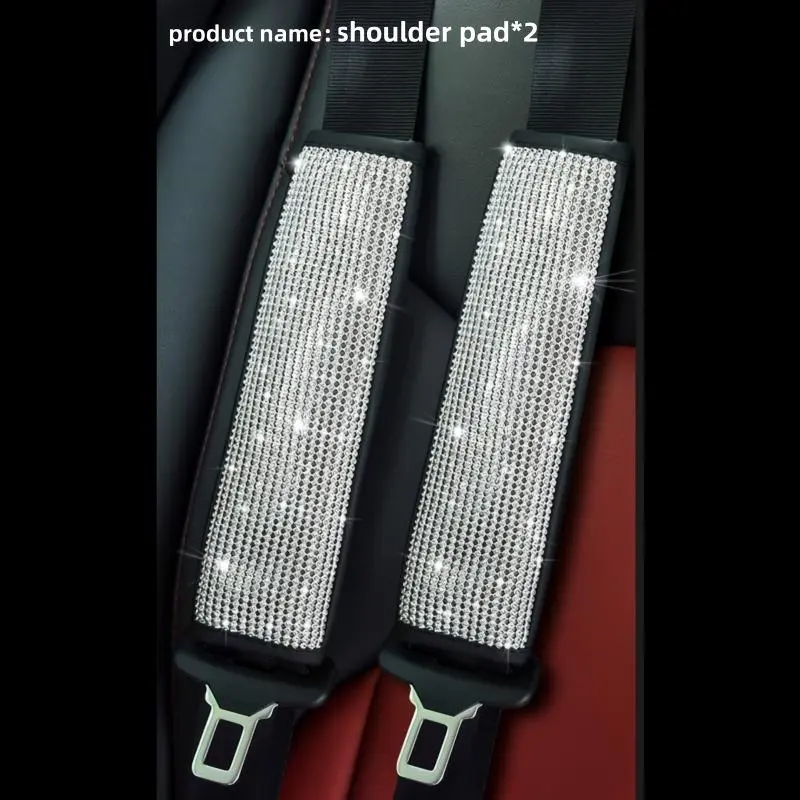 2pcs, car seat belt protective cover, artificial diamond shoulder pads, suitable for car interior, leather-wrapped seat belt cover, Car Interior Accessory, Bling Car Accessories