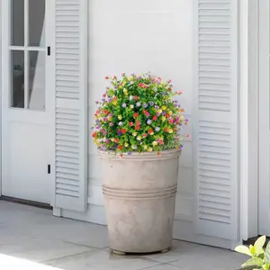 Spring and Summer Outdoor Decorations, Decorative Fake Flowers - Artificial Plants - Eucalyptus Mixed Color Camellia Style with Base for Easy Installation. Outdoor UV Protection. Synthetic Shrub Green Plants (Suitable for Flower Pots, Gardens, Lawns)