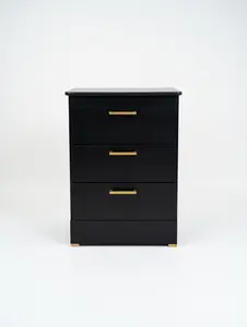 Modern Black Nightstand with Gold Accents - Sleek & Minimal