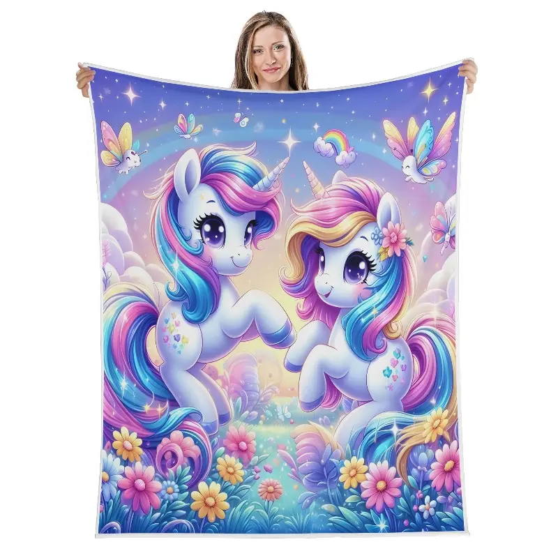 Pastel Unicorn Soft Cozy Blanket - All-Season Couch or Bed Bedding Decor - Girls' Birthday or Christmas Gift