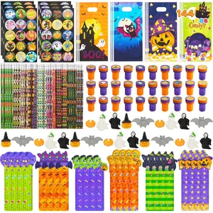 144 Pcs Halloween Stationery Set for Kids,Halloween Pencils Stickers Erasers Stamps Party Favors,Halloween Trick or Treat Bags,Halloween Gifts for Kids,Classroom Favors