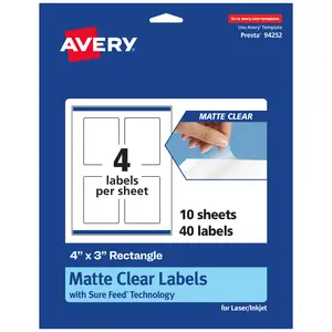 Avery Matte Clear Labels,  4" x 3" Rectangle