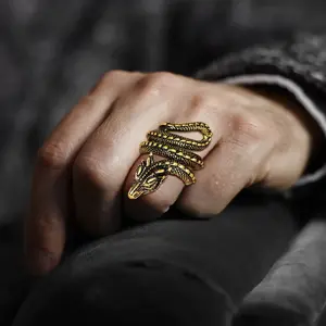U7 Men’s Stainless Steel Animal Rings – Full Dragon Ring, Punk Rock Biker Gift