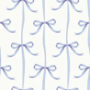 LaCheery Coquette Bow Peel and Stick Wallpaper Blue and White Wallpaper for Kids Room 17.5x275 Preppy Bows Bowknot Blue White Wall Paper Self Adhesive Cont
