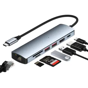 USB C Hub Ethernet Multiport Adapter,  7-in-1 USB C Hub with HDMI 4K@60Hz, 1Gbps Ethernet, 100W PD, 2 USB 3.2 Gen2 10Gbps Data, SD/TF Card Slots Port, Compatible with MacBook Air/Pro, XPS13/15