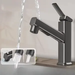 Modern Minimalist Bathroom Sink Faucet, Side Knob Cold Hot Dual Control, Universal Thread Interface, 2 X 60cm Inlet Pipes