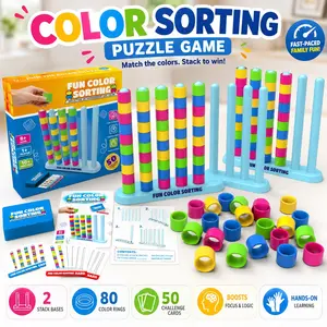 Fun Colorful Sorting Stacking Challenge Game for Kids Aged 6+, Stem Educational Toy, 50 Double-Sided Cards, Indoor Outdoor Play