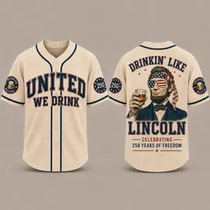 Drinking like LINCOLN Celebrations 250 Baseball Jersey, USA Jersey, 1776 2026 Patriotic Shirt, 4th of July Gift, Freedom Jersey Comfortable to wear, a must-have for game days and holidays