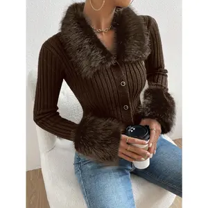 Borg Collar Fuzzy Cuff Cardigan,Long Sleeve Tops Fall Winter Cloth For Women