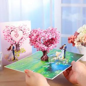 New Valentine's Day Greeting Card 3D Heart Tree Gift Card Wedding Invitation Paper 3D Greeting Card Craft
