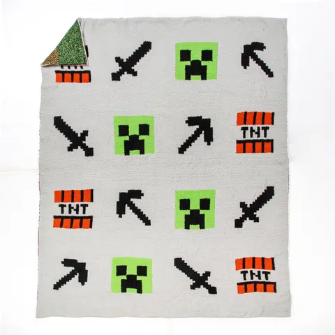 Jay Franco Official Minecraft Creeper Print & Marvel Comics Weapons Feather Knit Throw - 50x60 in, Knitted Texture, Ultra-Soft Gaming Living Room Decor, Machine Washable, Feather Knit Feels Luxurious Blanket for Gamers, Movie Night Cozy Companion
