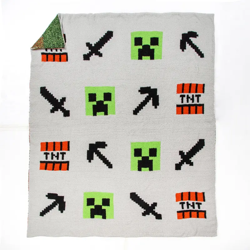 Jay Franco Official Minecraft Creeper Print & Marvel Comics Weapons Feather Knit Throw - 50x60 in, Knitted Texture, Ultra-Soft Gaming Living Room Decor, Machine Washable, Feather Knit Feels Luxurious Blanket for Gamers, Movie Night Cozy Companion