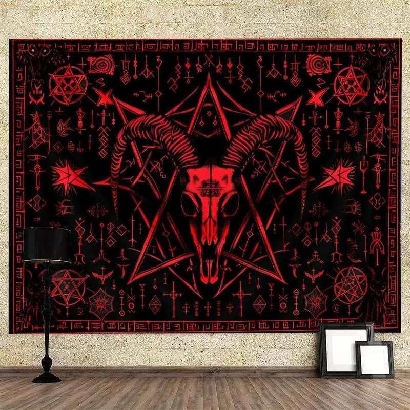 Goat Head Gothic Tapestry, Pentagram Devil Demon Symbol Tapestries, Mysterious Red Tapestry Wall Hanging for Living Room Bedroom College Dorm 60X40 inch summerwins