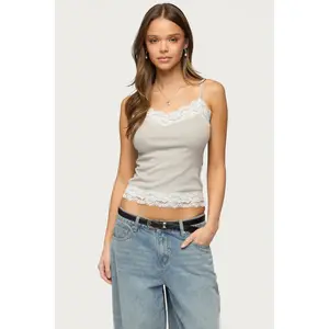 Vieve Contrast Lacey Tank Top