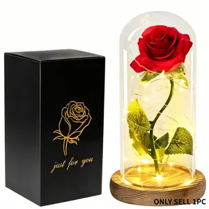 Enchanted Rose Lamp Beauty and the Beast - Forever Red Rose in Glass Dome with LED Light Wooden Base, Mothers Day Gift 2026, Romantic Anniversary Birthday Gifts for Her Girlfriend Wife