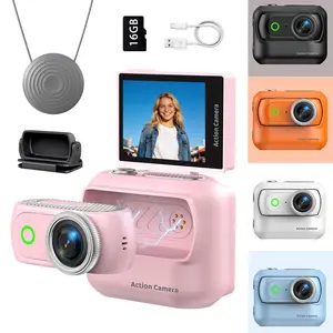 4K Magnetic Action Camera Kit with Detachable Live View Screen Neck Strap Cap Mount 16GB Card Included for Vlog Travel Sports