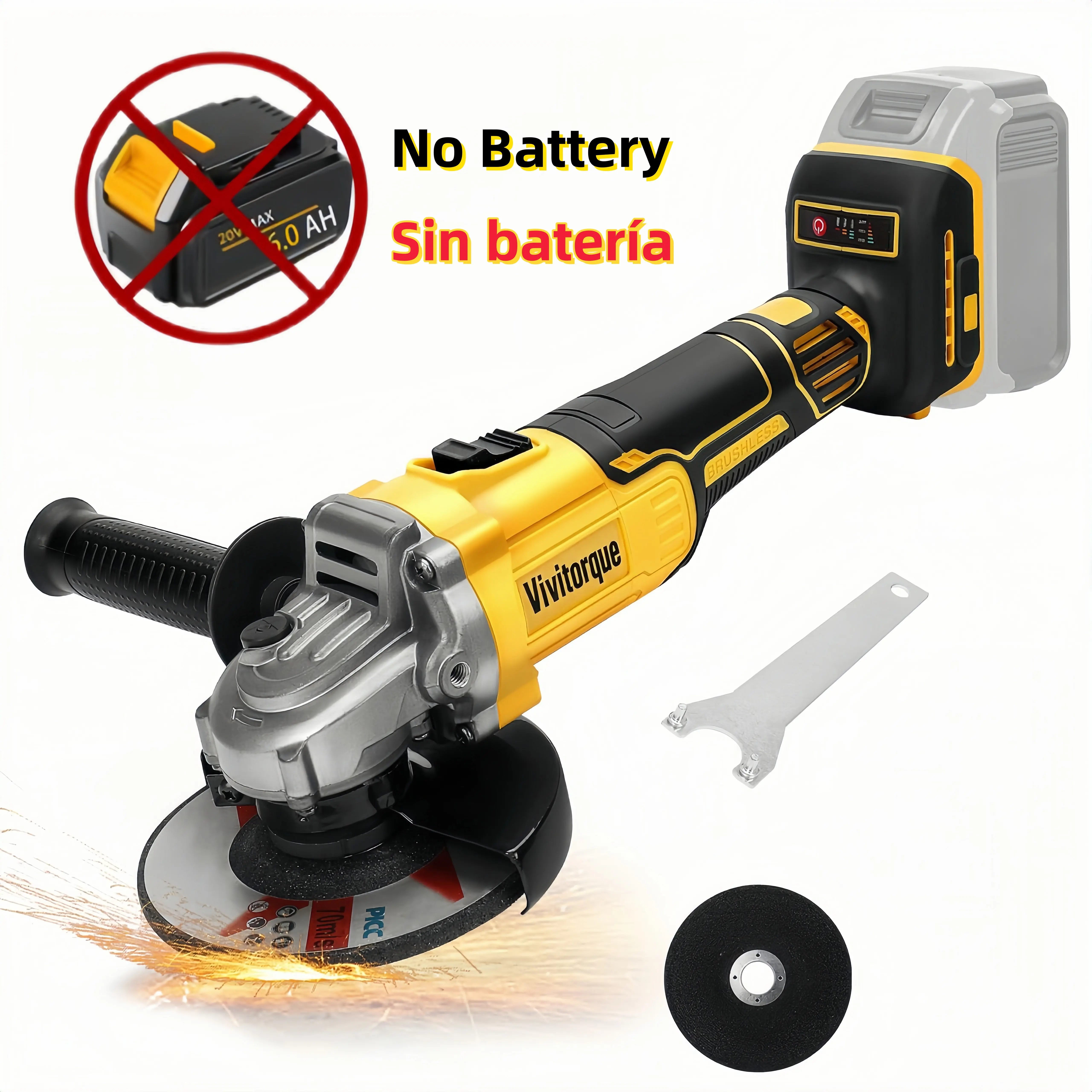 ViviTorque Brushless Cordless Angle Grinder - 20V, Compatible with DeWalt/Milwaukee Battery, 11,000 RPM for Cutting, Grinding & Polishing, 4-1/2" (Battery Not Included)​
