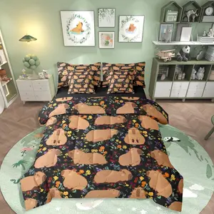 Feelyou 7-Piece Capybara Bedding Set - Breathable Cloth, High Tenacity, Multi-Size Bed-in-A-Bag with Sheets, Rodent Animal & Cartoon Florals for Kids