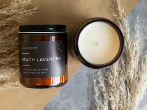 2pc Beach Lavender Soy Wax Candle in Amber Jar - Lavender Scented Candles Birthday Gift - Mother's Day Gift Modern Candle for Relaxation