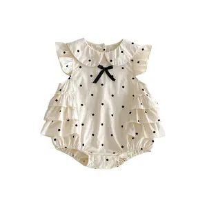 Toddler Baby Girl Bubble Romper Bow Dot Print Flying Sleeve Doll Collar Jumpsuit Cute Summer Spring Clothes