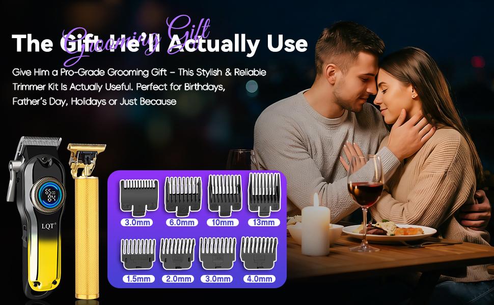 LQT Gradient Gold 2-in-1 Men's Grooming Kit, Cordless Hair Clipper with Circular LCD Display, Gold T-Blade Trimmer, Complete Rechargeable Barber Set with Guide Combs & Cape for Salon & Home DIY Haircuts, Fades, Edges & Beard Shaping
