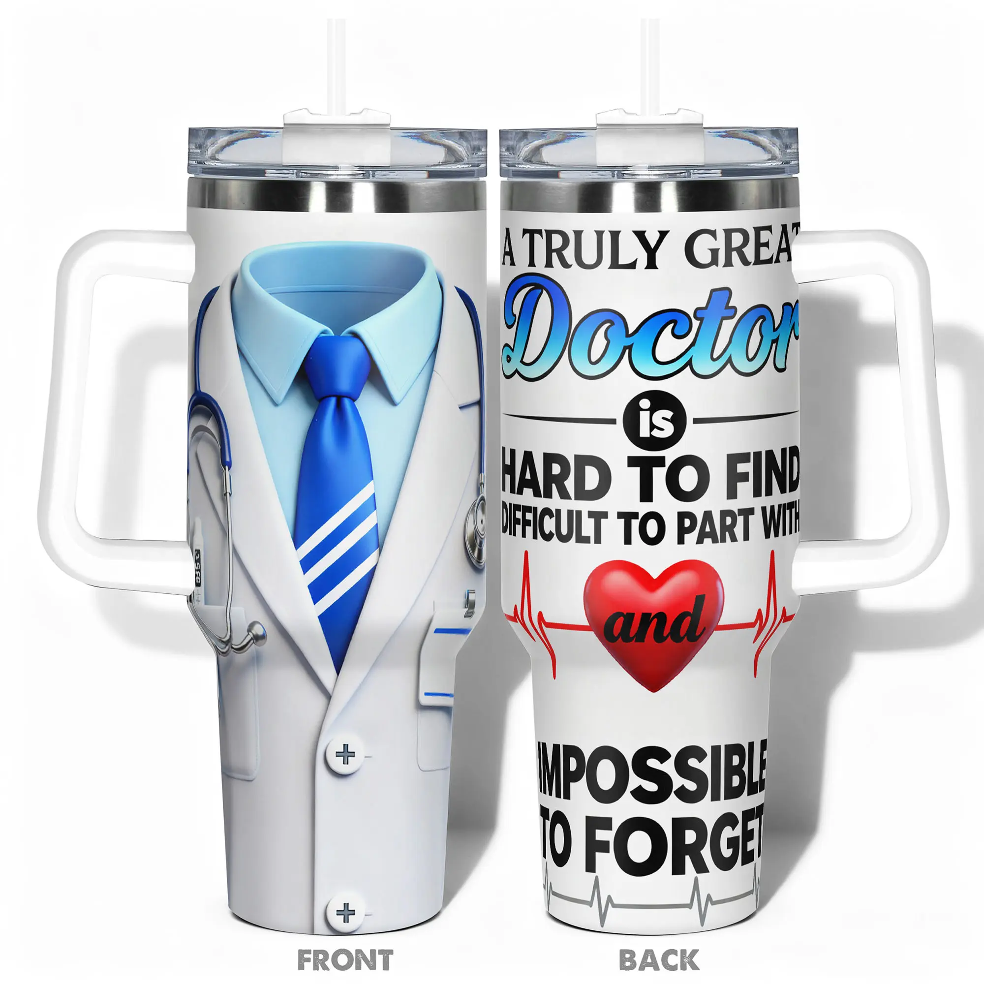 1pc Stainless Steel Cup 40oz/30oz/22oz Water Bottle, Insulated Water Bottles, Funny Doctor Stethoscope Heartbeat Design, Double-layer insulation Leakproof Large Capacity, Gym Hiking Travel Ideal Birthday