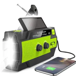 Multifunctional 4000mAh Emergency Crank Radio, Solar Powered Hand Crank Radio with Flashlight & Motion-sensor, Portable Rechargeable AM/FM Weather Radio Flashlight, Cell Phone Charger, and SOS Alarm