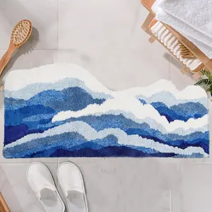 Wave Pattern Bathroom Rug, Multi-size Non-slip Machine Washable Water Absorption Bath Mat, soft bathroom mat, Art Decorative Carpet for Home Bathroom Hotel Salon Living Room Bedroom, Home Decoration