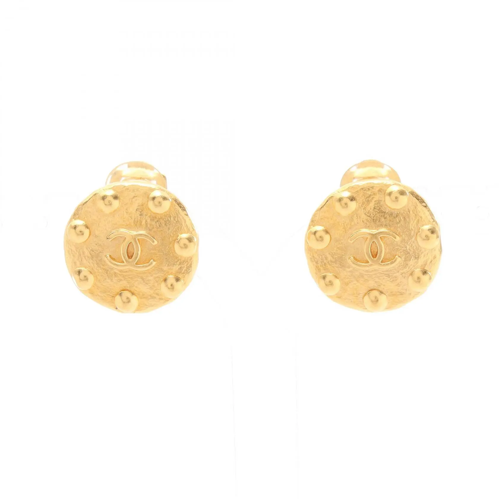 Pre-owned CHANEL Gold-plated Small Leather Goods Coco Mark Round Earrings