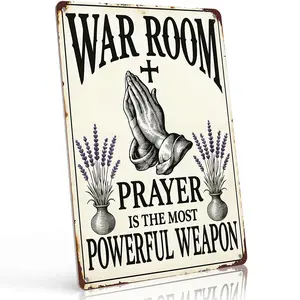 War Room Aluminum Sign 8x12 Inch Vintage Lavender & Praying Hands Design Inspirational Religious Wall Art for Home Prayer Room Church Durable Faith Focused Gift for Christian Believers