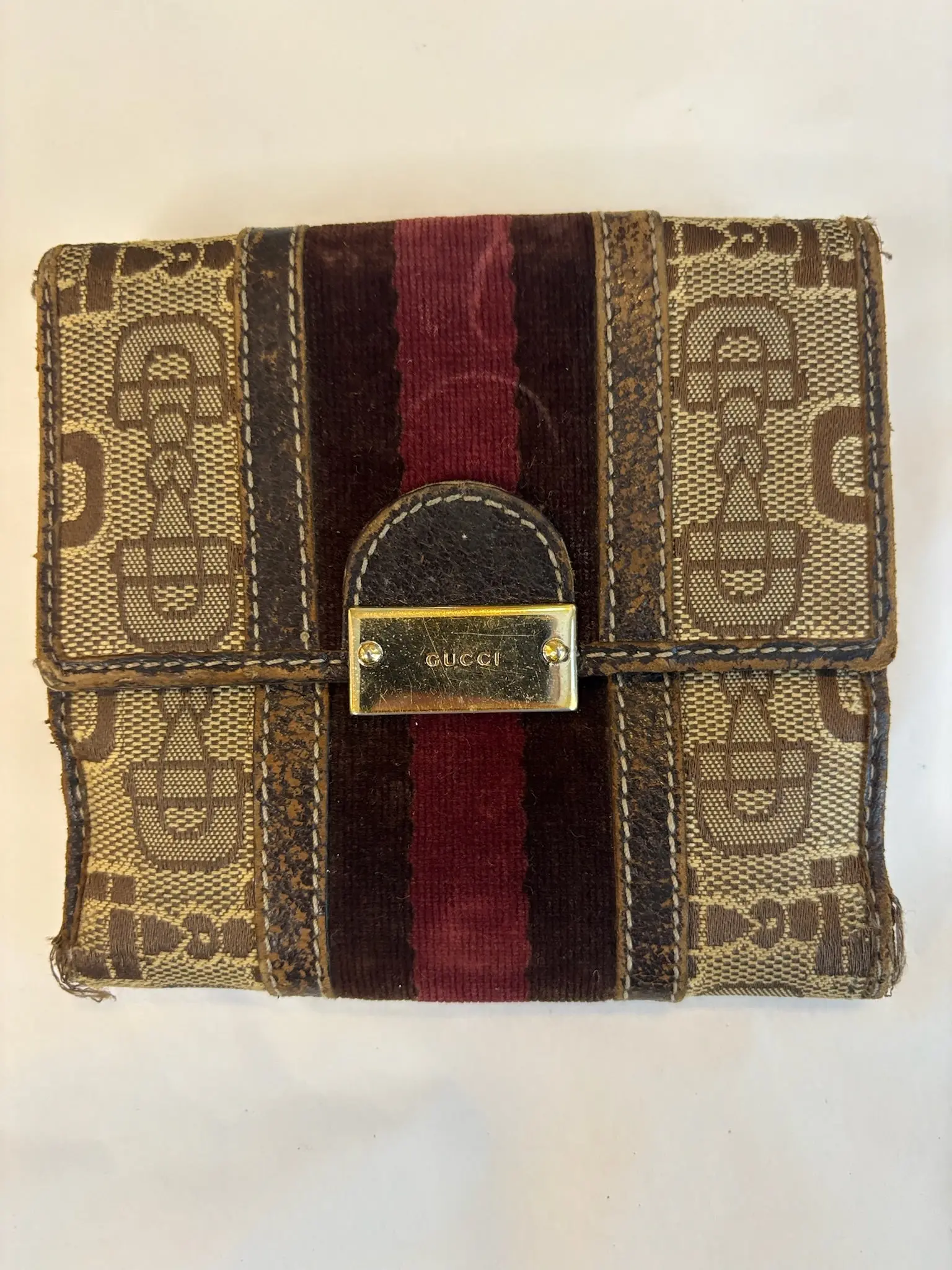 Pre-owned Canvas and Leather Small Leather Goods Vintage Gucci GG Canvas and Suede Wallet