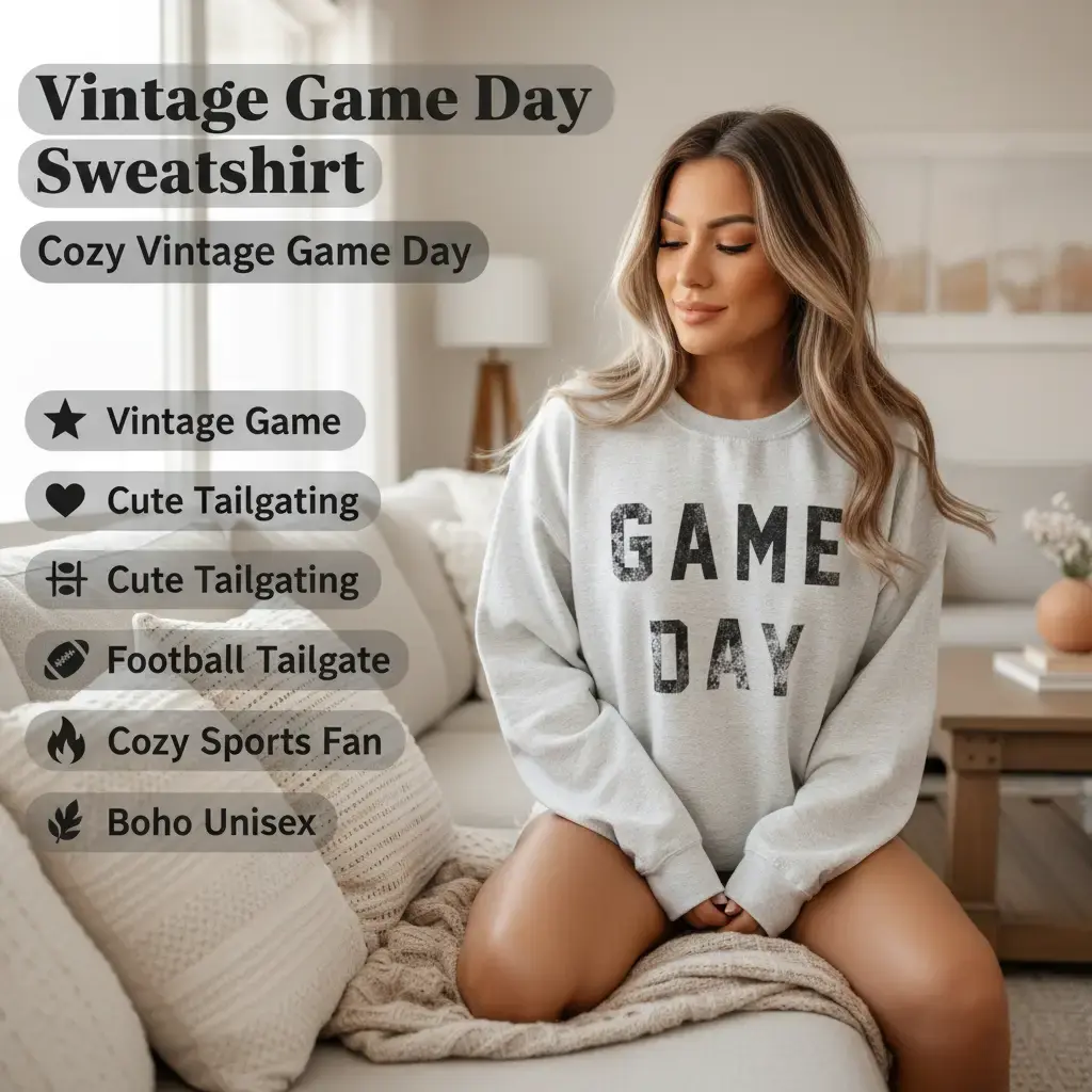 Women's Vintage Cotton Round Neck Sweatshirt - Casual Garment, Cute Tailgating Crewneck Pullover, Cozy Football Fan Fall Boho Unisex Tops