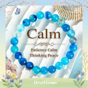 Blue Agate Bracelet for Healing & Soothing Energy - Wellness Jewelry for Calm, Handmade Gemstone Gift Elegant Minimalist Bangle
