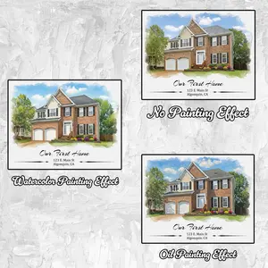 Custom House Canvas Print – Personalized Home Photo with Optional Watercolor or Oil Painting Effect