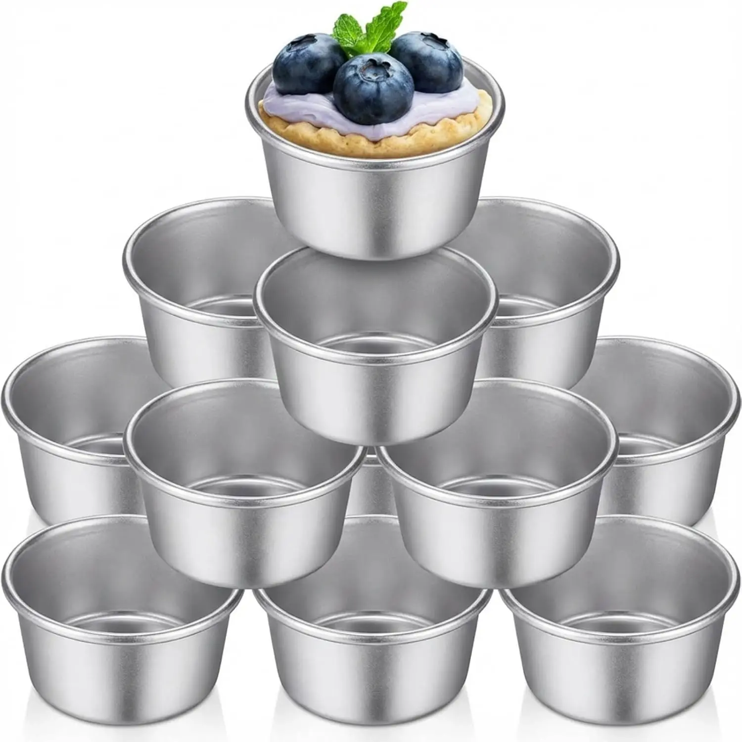 10-Piece Portable Reusable Round Aluminium Nonstick Flan Molds - Carbon Steel Bakeware, Quick Release, Not Easy to Deform, Wear Resistance, Reliable, 2.6x2x1.3in, for Party Supplies, Baking Egg Tart/Pudding, 10‑Pieces, Easy To Demould
