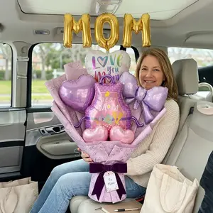 Mother's Day Party Decoration Balloons Set, Giant Apron Shape Foil Balloon, 21 Inch Light Matte Bow Balloon, Heart Shaped Balloons